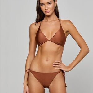 L'AGENCE Annabelle Triangle Bikini Top Britt Tie Size Bottom in Bronze Shimmer